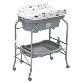 Folding Baby Changing Table with Bathtub and 4 Universal Wheels In Gray