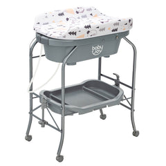 Folding Baby Changing Table with Bathtub and 4 Universal Wheels In Gray