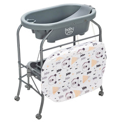 Folding Baby Changing Table with Bathtub and 4 Universal Wheels In Gray