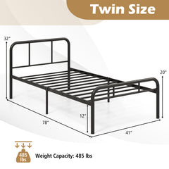 Twin Size Modern Metal Bed Frame with Curved Headboard and Footboard