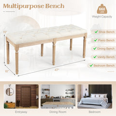 French Vintage Entryway Bench 47 Inch Upholstered Dining Bench