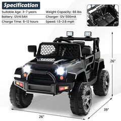 12V Kids Ride On Truck with Remote Control and Headlights