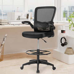 Height Adjustable Drafting Chair with Flip Up Arms for Home Office