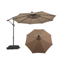 10 Feet Cantilever Umbrella with 32 LED Lights and Solar Panel Batteries