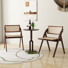 Foldable Dining Chairs Set of 2 with Woven Rattan Backrest