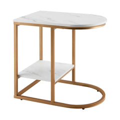 2-Tier C-Shaped Side Table with Faux Marble Tabletop and Golden Steel Frame
