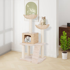 48 Inch Cattail Cat Tower with Sisal Scratching Posts Perch and Condo