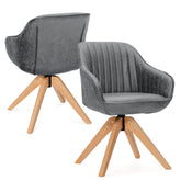 Modern Leathaire Set of 2 Swivel Accent Chair with Beech Wood Legs