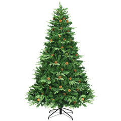 7/7.5/8 Feet Artificial Christmas Tree with LED Lights and Pine Cones