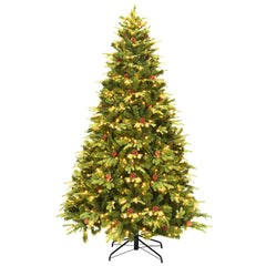 7/7.5/8 Feet Artificial Christmas Tree with LED Lights and Pine Cones