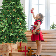 7/7.5/8 Feet Artificial Christmas Tree with LED Lights and Pine Cones