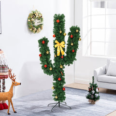 5/6/7 Feet Artificial Cactus PVC Christmas Tree with LED Lights and Ball Ornaments