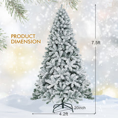 6/7.5/9 Feet Artificial Snow Flocked Hinged Christmas Tree with Metal Stand
