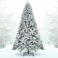 6/7.5/9 Feet Artificial Snow Flocked Hinged Christmas Tree with Metal Stand