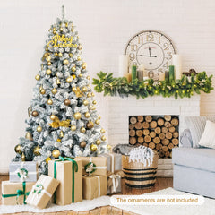 6/7.5/9 Feet Artificial Snow Flocked Hinged Christmas Tree with Metal Stand