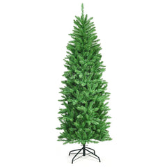 5/6/7 Feet PVC Hinged Pre-lit Artificial Fir Pencil Christmas Tree with 150 Lights