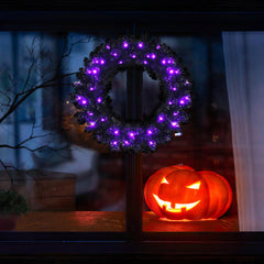24 Inch Pre-lit Halloween Wreath with 35 Purple LED Lights