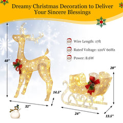 Christmas Reindeer Sleigh Decoration with 100 Lights