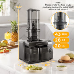 Cold Press Juicer with 5.3 Inches Feed Chute, High Juice Yield and Reverse Function
