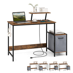 Computer Desk with Reversible Storage Drawer and Moveable Shelf