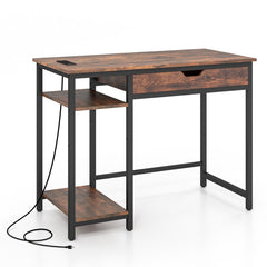 Computer Desk with Charging Station and Drawer & Adjustable Shelf
