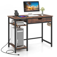 Computer Desk with Charging Station and Drawer & Adjustable Shelf