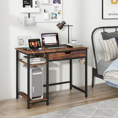 Computer Desk with Charging Station and Drawer & Adjustable Shelf