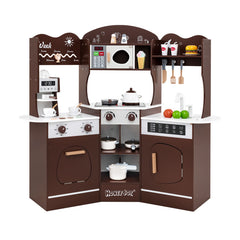 Corner Wooden Play Kitchen with Coffee Machine and Slide for Kids
