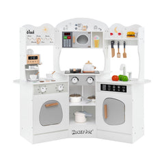 Corner Wooden Play Kitchen with Coffee Machine and Slide for Kids