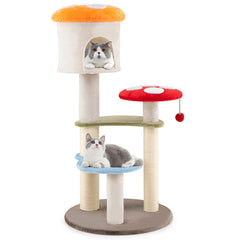 Cute Mushroom Cat Tree with Sisal Scratching Posts Top Condo and Padded Platforms