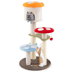 Cute Mushroom Cat Tree with Sisal Scratching Posts Top Condo and Padded Platforms