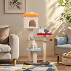 Cute Mushroom Cat Tree with Sisal Scratching Posts Top Condo and Padded Platforms