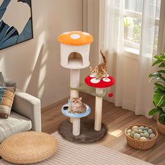 Cute Mushroom Cat Tree with Sisal Scratching Posts Top Condo and Padded Platforms