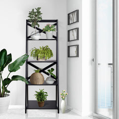4-Tier Leaning Free Standing Ladder Shelf Bookcase Display Shelf