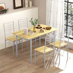 5 Pieces Wood Metal Dining Table Set with 4 Chairs