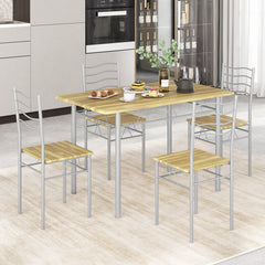 5 Pieces Wood Metal Dining Table Set with 4 Chairs