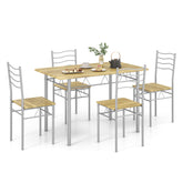 5 Pieces Wood Metal Dining Table Set with 4 Chairs