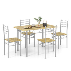 5 Pieces Wood Metal Dining Table Set with 4 Chairs
