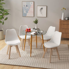 Round Glass Dining Table Leisure Coffee Table with Metal Legs