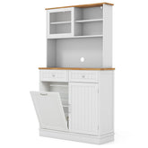 Double Tilt Out Trash Bin Cabinet with Hutch and Rubber Wood Countertop