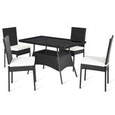 5 Pieces Rattan Dining Set with Glass Table and High Back Chair
