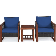 3 Pieces Acacia Wood Patio Furniture Set with Coffee Table
