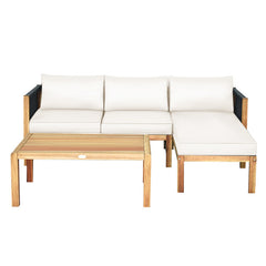 3 Pieces Patio Acacia Wood Sofa Furniture Set with Nylon Rope Armrest
