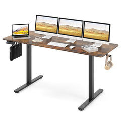 Electric Standing Desk with 3 Memory Heights and 2 Hanging Hooks and Cable Holes