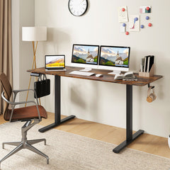 Electric Standing Desk with 3 Memory Heights and 2 Hanging Hooks and Cable Holes
