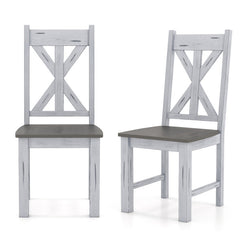 Farmhouse Chair Set of 2 with Rubber Wood Frame and Elegant Hollowed Backrest