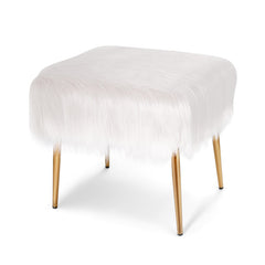 Faux Fur Vanity Stool with Golden Metal Legs for Makeup Room