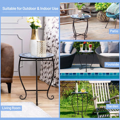 14 Inch Mosaic Round Side Table Plant Stand for Patio Lawn Garden