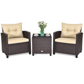3 Pieces Rattan Patio Furniture Set with Washable Cushion