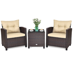 3 Pieces Rattan Patio Furniture Set with Washable Cushion